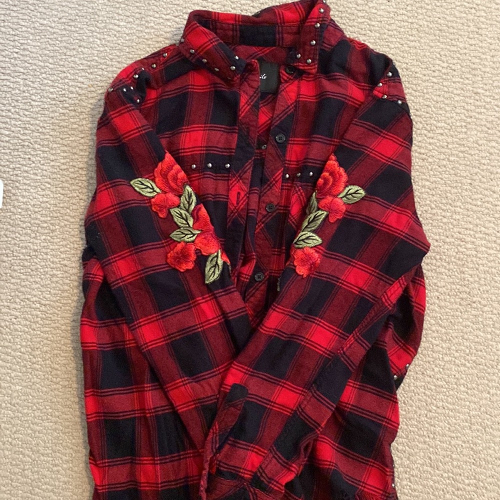 RAILS plaid with flowers and studs detailing